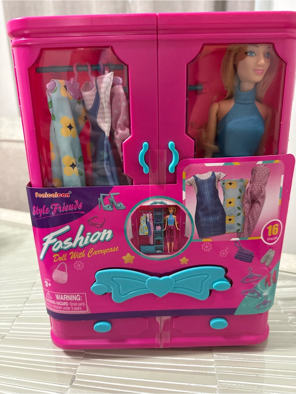 Fashion Doll Wardrobe Playset - Hot Pink with Teal Accents